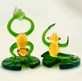 Lot of 2 MURANO Mini Blown Art Glass Frogs