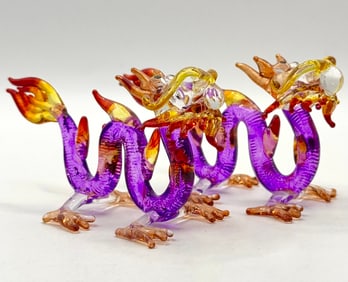 Lot of 2 MURANO Mini Blown Art Glass Chinese Water Dragons
