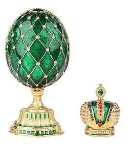 Russian Enameled and Studded Faberge Inspired Egg with Coronation Crown