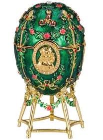 FABERGE Inspired Russian Alexander Enameled and Jeweled Palace Egg