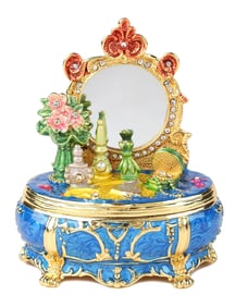 FABERGE Inspired Jeweled & Enameled VANITY Table Trinket Box