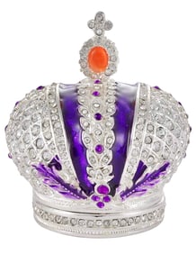 FABERGE Inspired Enameled & Studded Coronation Crown Trinket Box