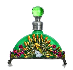 Breathtaking Jeweled & Enameled Art Glass Perfume Bottle