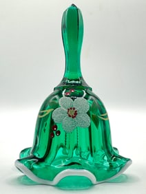 Gorgeous FENTON Artist Signed Hand Painted Crescent Art Glass Bell