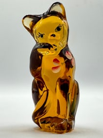 Stunning FENTON Artist Signed Hand Painted Art Glass Cat