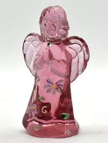 Beautiful Hand Painted Artist Signed FENTON Art Glass Angel