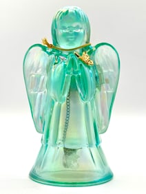 Stunning FENTON Iridescent Turquoise Art Glass Angel Bell