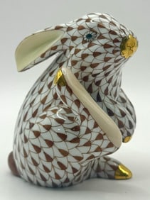 1 st Edition HEREND Hungary Chocolate Fishnet Porcelain Rabbit Figurine