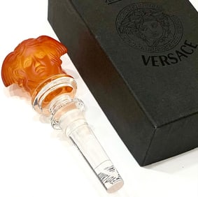 VERSACE Amber Orange Crystal Medusa Decanter Bottle Stopper in Original Box