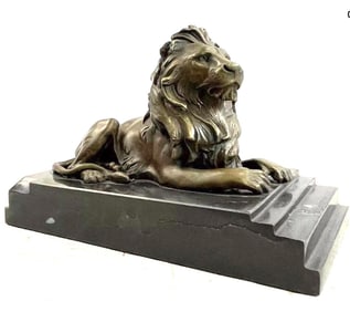 Awesome Signed BAYRE Bronze Resting African Lion Sculpture