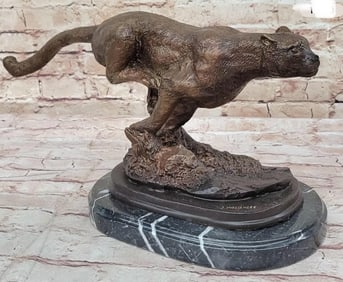 Large Signed J. MOIGNIEZ Bronze Running Cheetah Sculpture