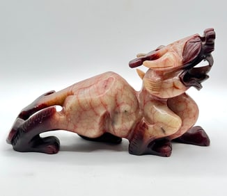 Large Hand Carved Natural Color Blended Jade Foo Dog-Lion