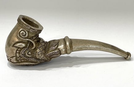 Chinese Folk Art Tibet Silver Dragon Smoking Tobacco Pipe