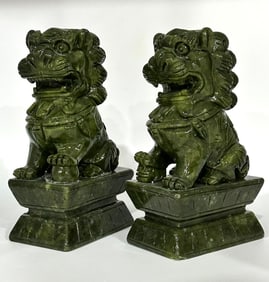 Large Hand Carved Natural JADE Chinese Imperial Foo Dogs