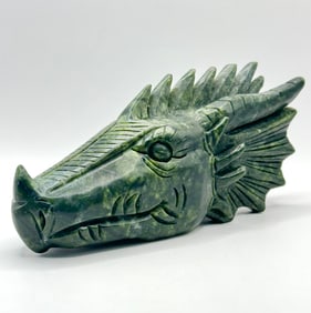 Awesome Hand Carved Ornate Natural Jade Dragon Head