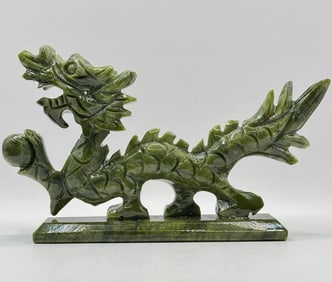 Awesome Hand Carved Ornate Natural Jade Chinese Water Dragon