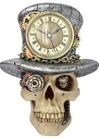 Very Cool Steampunk Mad Hatter Skull Sculptural Wall Clock