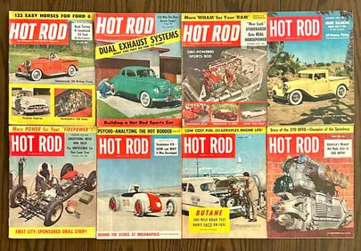 Lot of 8 Rare Original Early 1950’s HOT ROD Magazines Group A