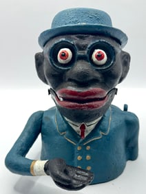 Dated 1939 Black Americana Cast Iron Mechanical Coin Bank