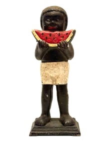 9 Inch Tall Black Americana Cast Iron WATERMELON Boy Bank