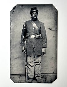African American Civil War Armed Soldier Tin Type Photograph