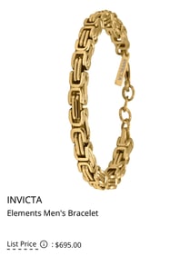 Brand New with Tags INVICTA Elements Gold tone Mens Bracelet