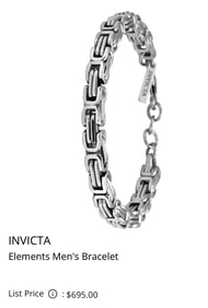 Brand New with Tags INVICTA Elements Silver tone Mens Bracelet