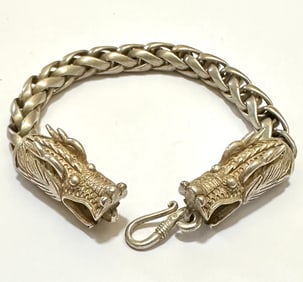 Awesome Tibetan Silver Old Handmade DRAGON Mens Bracelet