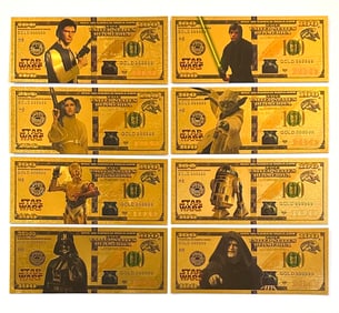 RARE Lot of 8 STAR WARS Gold Clad Collectible Bills – A