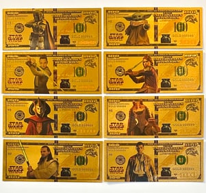 RARE Lot of 8 STAR WARS Gold Clad Collectible Bills – B