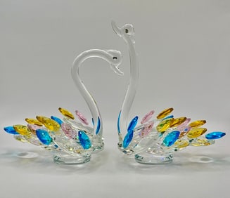 Lot of 2 Gorgeous Austrian Crystal SWAROVSKI Style Swan Lovebirds