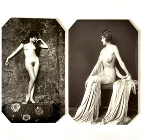 Lot of 2 Art Nouveau Cathouse Lineup Tin Type Photographs