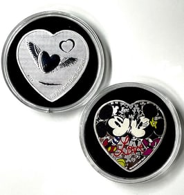 Disney MICKEY & MINNIE Mouse Heart Shape Silver Coin