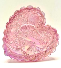 Stunning Iridescent Pink FENTON Art Glass Hummingbird Trinket Box