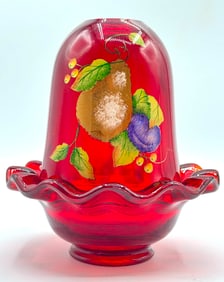 Beautiful FENTON Hand Painted Artist Signed Art Glass Tea Light