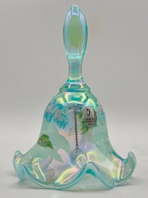 Gorgeous FENTON Artist Signed Hand Painted Iridescent Art Glass Bell