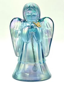 Stunning FENTON Iridescent Blue Art Glass Angel Bell