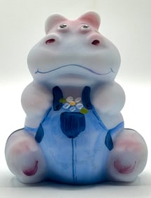 Beautiful FENTON Hand Painted Artist Signed Art Glass HIPPO