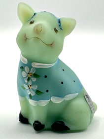 Beautiful FENTON Hand Painted Artist Signed Art Glass PIG