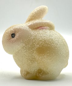 Rare Artist Signed Hand Painted FENTON Glittered Art Glass RABBIT