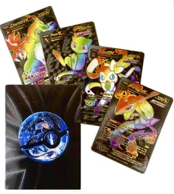 Lot of 50+ POKEMON Black Metallic Plastic Coated Cards