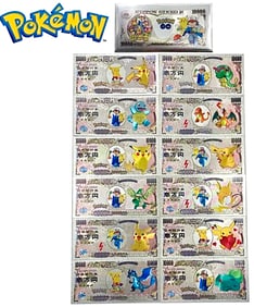 12 Rare POKEMON Limited Edition Silver Foil Bills with Holding Pouch