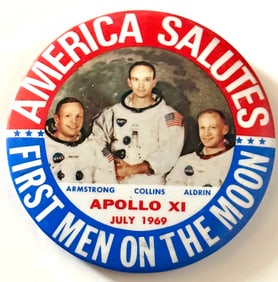 Vintage NASA Apollo 11 Space Mission America Salutes Pinback Button