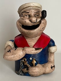 Vintage Cast Iron Toy POPEYE Mechanical Coin Bank