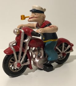 Vintage Cast Iron Toy POPEYE on Patrol Harley Davidson