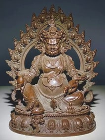 Very Old Bronze Ornate Mean Faced Buddha Statue