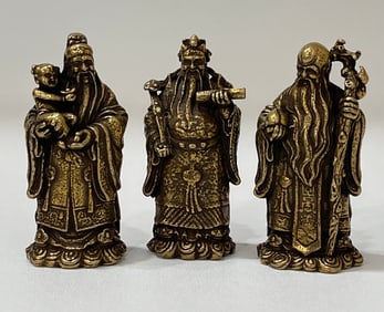 Lot of 3 Early Mini Curio Bronze Chinese Immortals Figurines