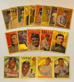24kt Gold Clad Lot of 18 BABE RUTH, MICKEY MANTLE & More Baseball Cards