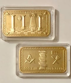 1oz Masonic-Freemason Seeing Eye .999 Gold Clad Bar