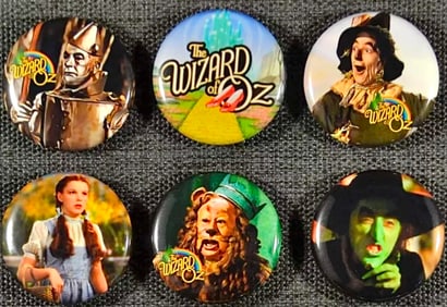 Lot of 6 Wizard of Oz Collectible Pinback Buttons